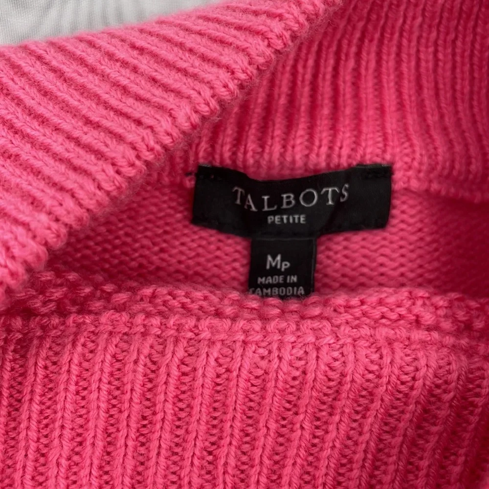 Talbots pink honeycomb cable mock neck knit sweater Size Medium P